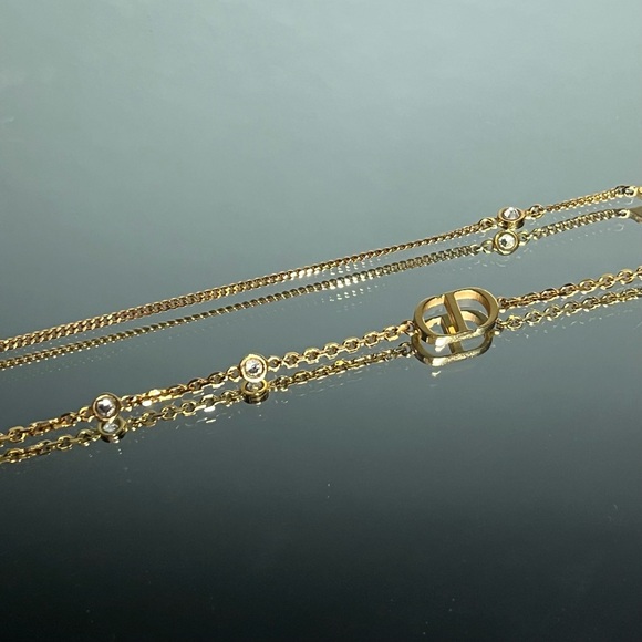 Christian Dior Petit CD Double Necklace Gold Metal Finish and Crystals - Picture 7 of 15